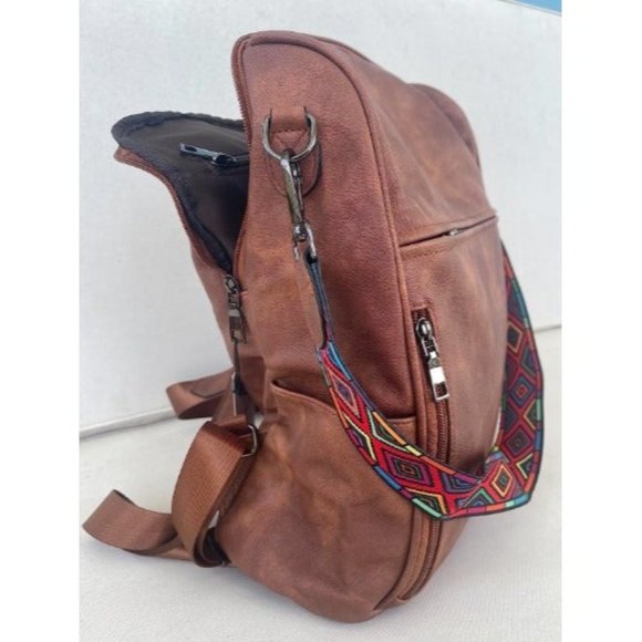 Leather Backpack Purse for Women Backpack Purses with Tassel, Brown - Picture 3 of 3